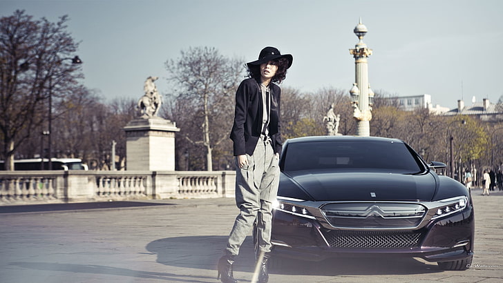 Citroen Numero 9, women with cars, hat, model, vehicle, one person