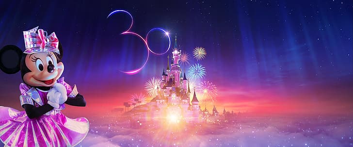 Disneyland, Paris, fireworks, Minnie Mouse, HD wallpaper