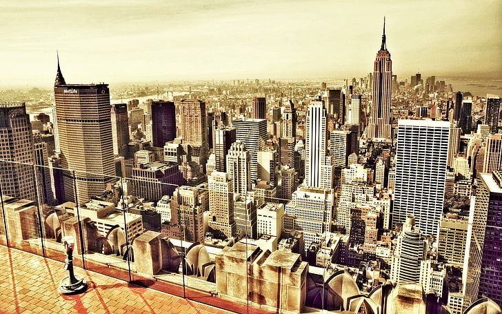 brown and black wooden table, cityscape, building, HDR, New York City
