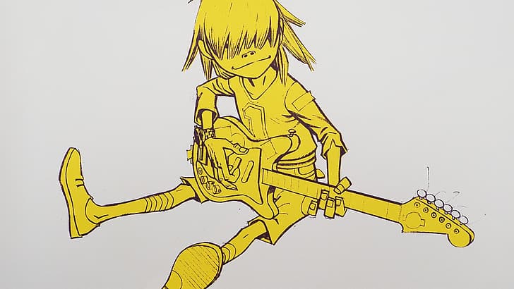 HD wallpaper: Gorillaz, music, cartoon, guitar, Noodle, yellow, white  background | Wallpaper Flare