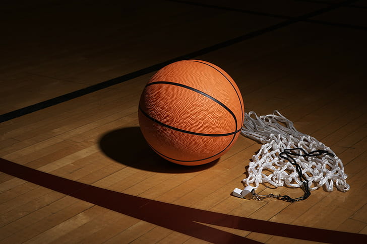Basketball Sport, red basketball and ring net, Whistle, shadow, HD wallpaper