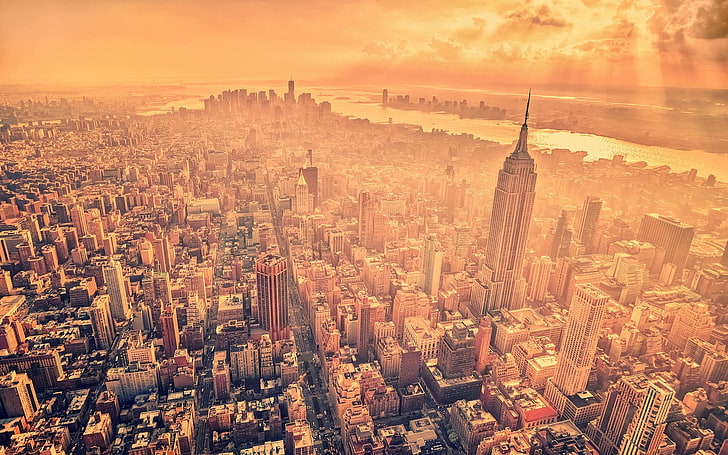 city buildings illustration, cityscape, urban, filter, New York City, HD wallpaper