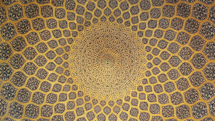 iran, architecture, masque, ceiling, symmetry, dome, pattern, HD wallpaper