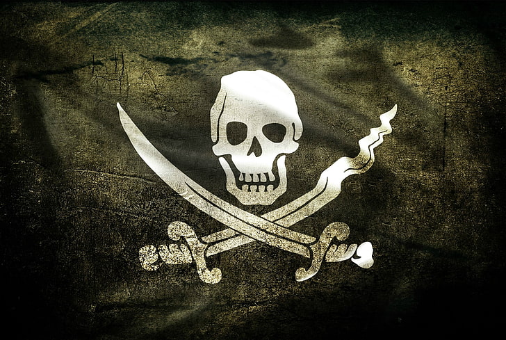 pirates, Jolly Roger, skull, flag, bone, spooky, human skeleton