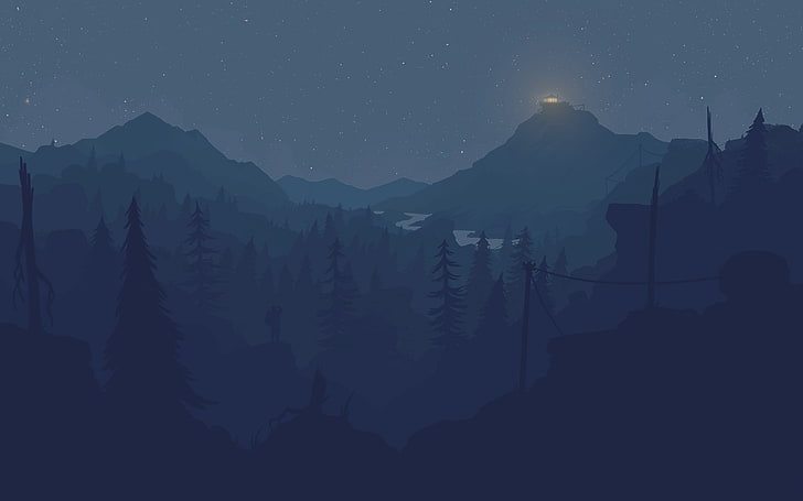 firewatch, forest, night, light, Games, mountain, beauty in nature, HD wallpaper