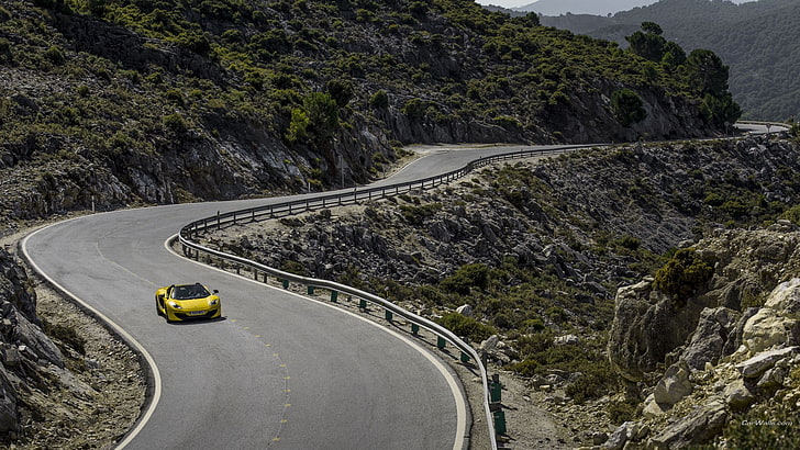McLaren MC4-12C, road, yellow cars, vehicle, transportation, HD wallpaper