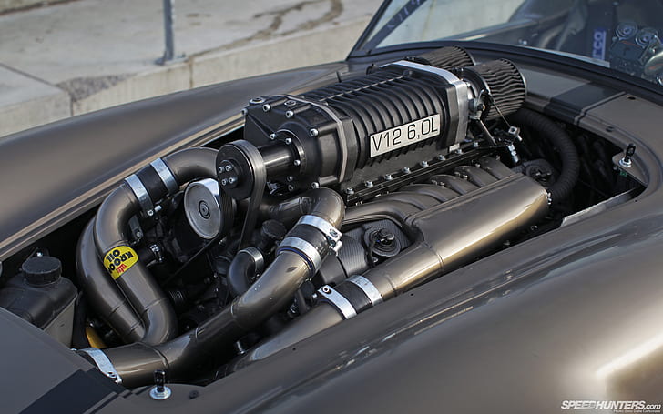 AC Cobra Classic Car Classic Race Car Supercharger Engine HD, black engine bay