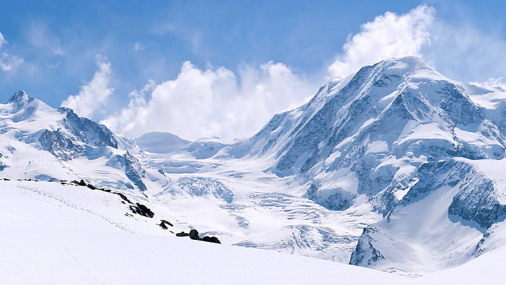 Winter snow-capped mountains, thick snow, white world, HD wallpaper