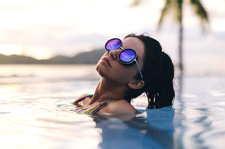 girl, Palma, glasses, in the water, David Olkarny, Touched by the sun, HD wallpaper