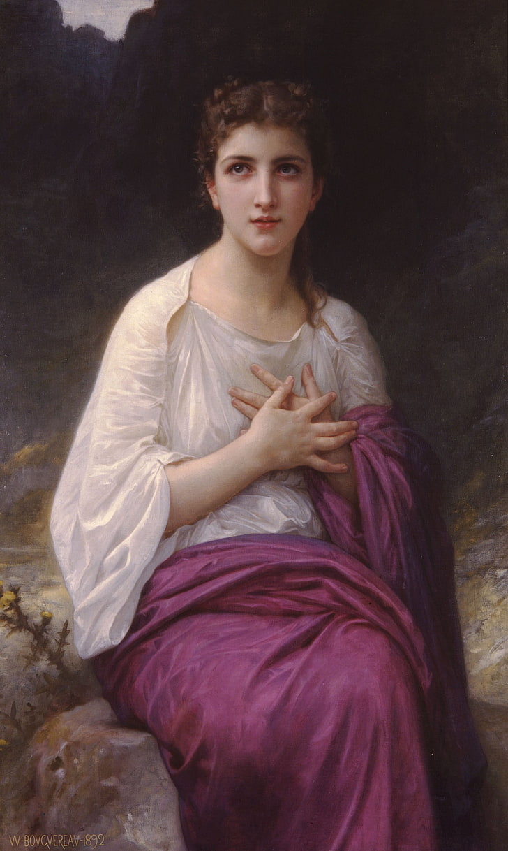 women's pink and white sari, oil painting, artwork, William-Adolphe Bouguereau, HD wallpaper