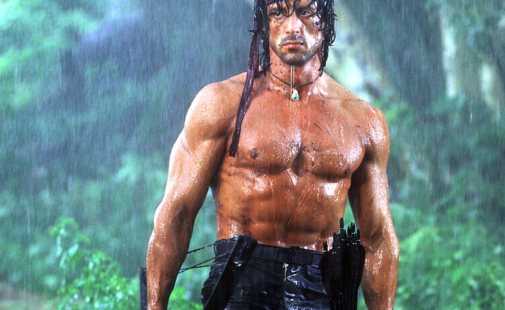 Rambo, Silvester Stallone, Movies, Other Movies, shirtless, wet, HD wallpaper
