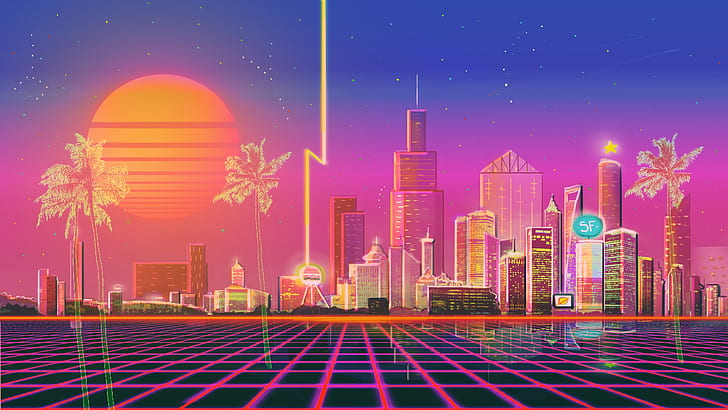 HD wallpaper: The sun, Music, The city, Style, Background, 80s, Neon,  Illustration | Wallpaper Flare
