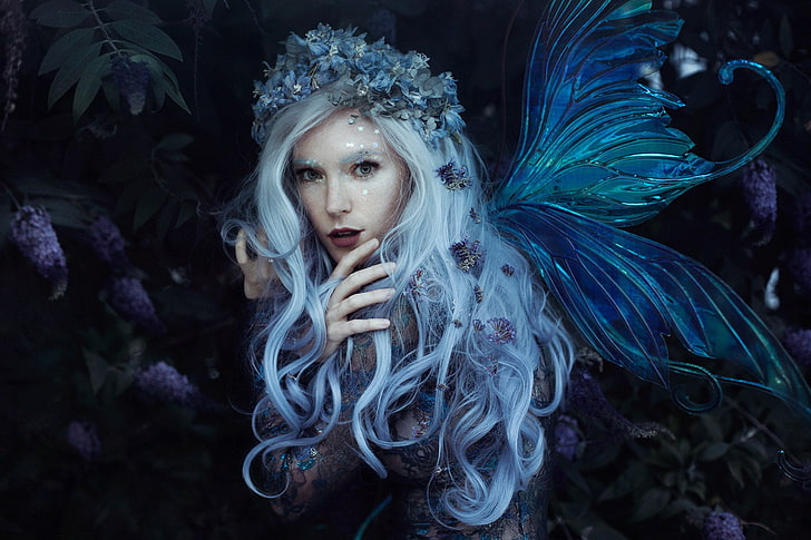 look, girl, style, hair, fairy, wings, wreath, Bella Kotak