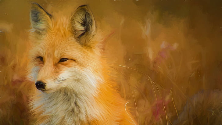 painting, fox, red fox, wildlife, artwork, painting art, whiskers, HD wallpaper