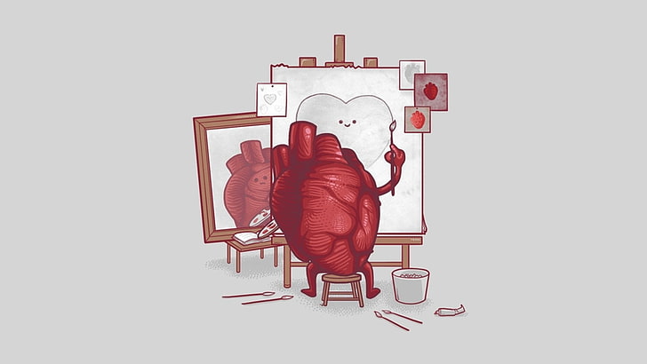 heart painting heart illustration, artist, brush, canvas, chair, HD wallpaper