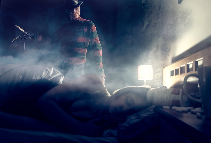 Freddie Kruger, girl, room, sleep, Freddy Krueger, people, men, HD wallpaper
