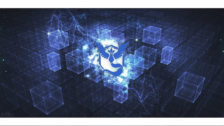 black bird logo, Pokemon Go, Pokemon Crystal, blue, transfer print, HD wallpaper