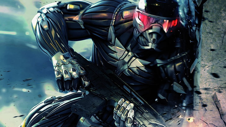 fictional character wearing black suit digital wallpaper, Crysis