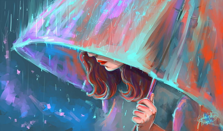 HD wallpaper: alone, art, girl, rain, sad, umbrella | Wallpaper Flare