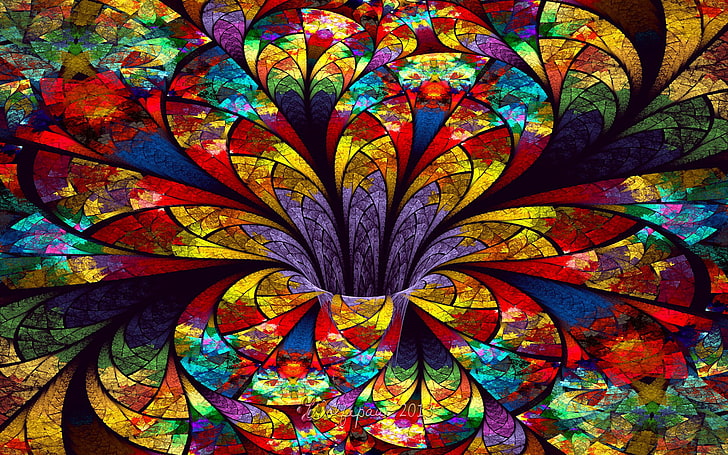 multicolored stained glass decoration, flower, petals, the volume, HD wallpaper