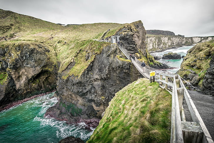 panoramic photography of bridge and hills during daytime, Carrick-a-rede, HD wallpaper