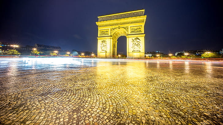 Paris Arc de Triomphe Night Timelapse HD, arc de triomphe, architecture, HD wallpaper