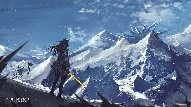 Arknights, mountains, snow, fantasy art