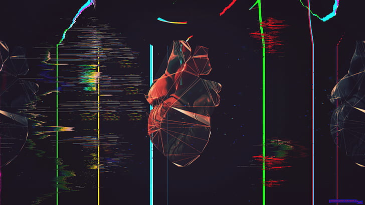 polygon art, heart, glitch art, low poly, abstract