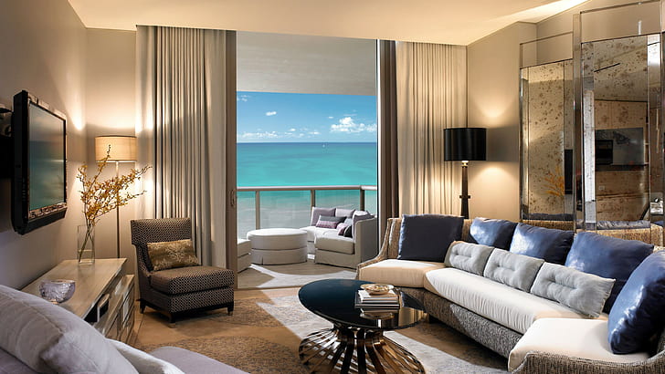 Sea sofa interior, room, balcony, HD wallpaper