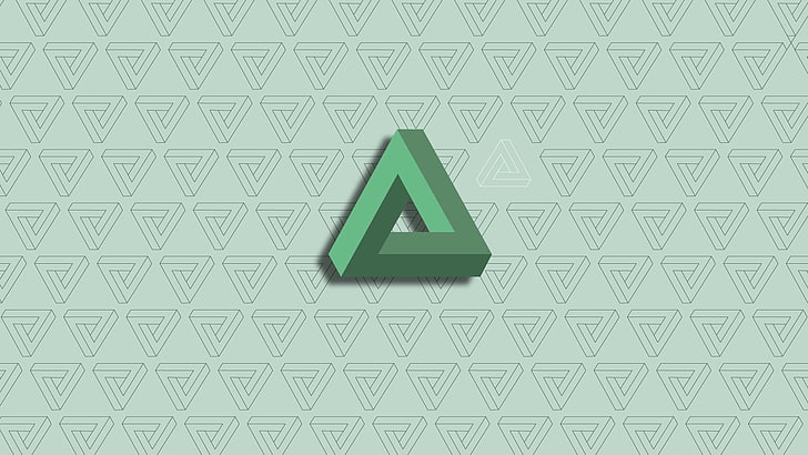 triangular green wallpaper, geometry, Penrose triangle, abstract