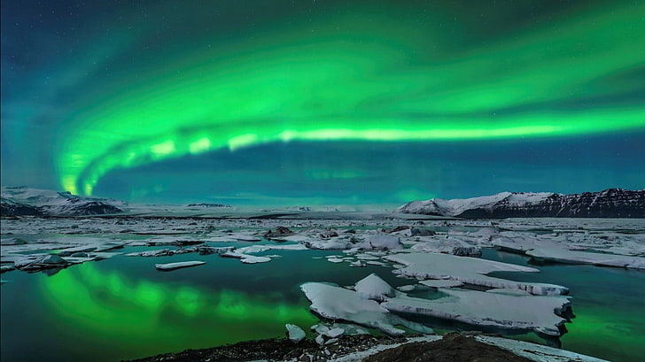 northern lights, nature, snow, aurorae, ice, beauty in nature