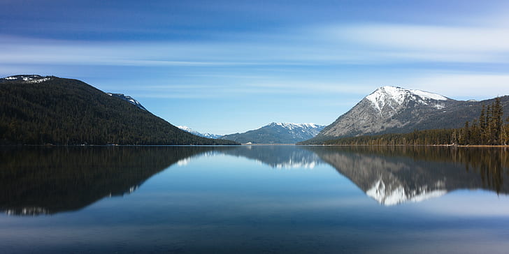 landscape photo of snow-capped mountain and lake during daytime, HD wallpaper