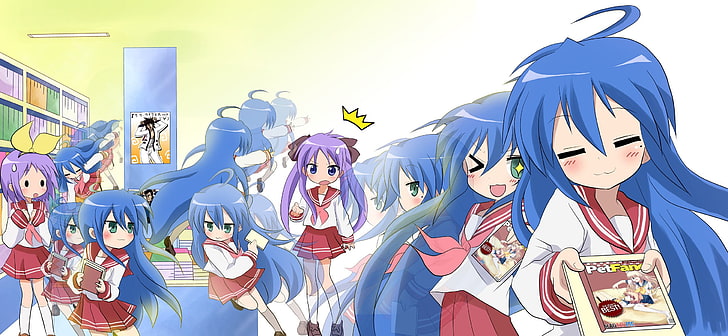 anime girls, Lucky Star, Hiiragi Kagami, long hair, Izumi Konata