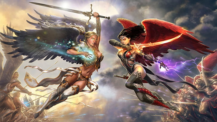 wings battle fantasy art artwork female warriors fan 1920x1080  Abstract Fantasy HD Art