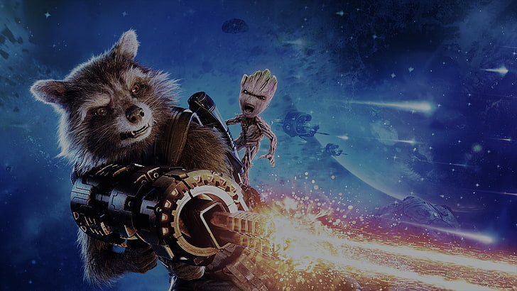 Rocket Raccoon and Baby Groot illustration, Guardians of the Galaxy Vol. 2, HD wallpaper