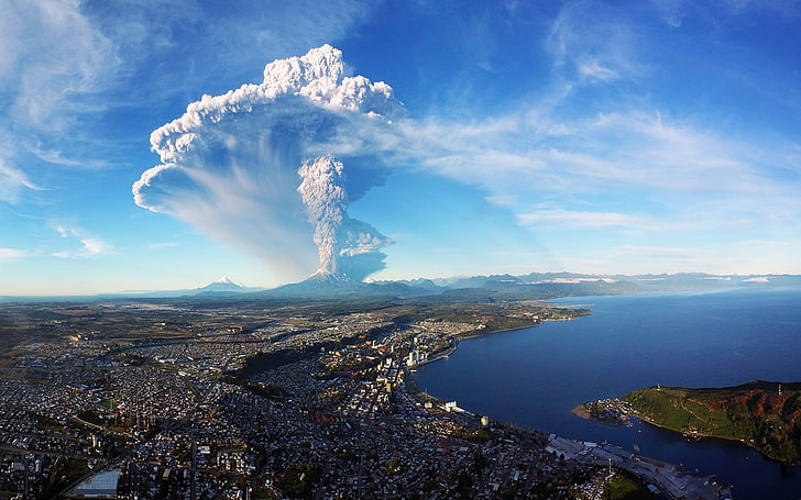Ash, Calbuco Volcano, Chile, Cityscape, eruption, landscape, HD wallpaper