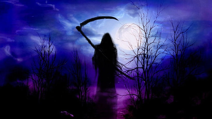 Dark, Grim Reaper, silhouette, night, tree, one person, sky, HD wallpaper
