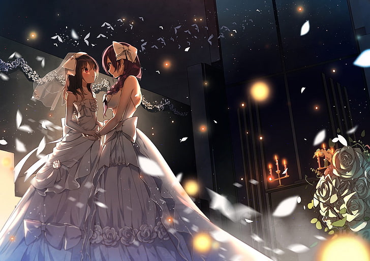 anime girls, wedding dress, Toujou Nozomi, Yazawa Nico, Love Live!, HD wallpaper