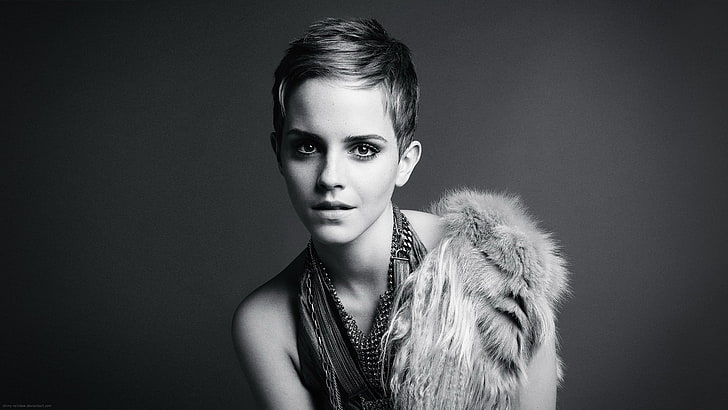grayscale photo of Emma Watson, women, monochrome, actress, celebrity, HD wallpaper