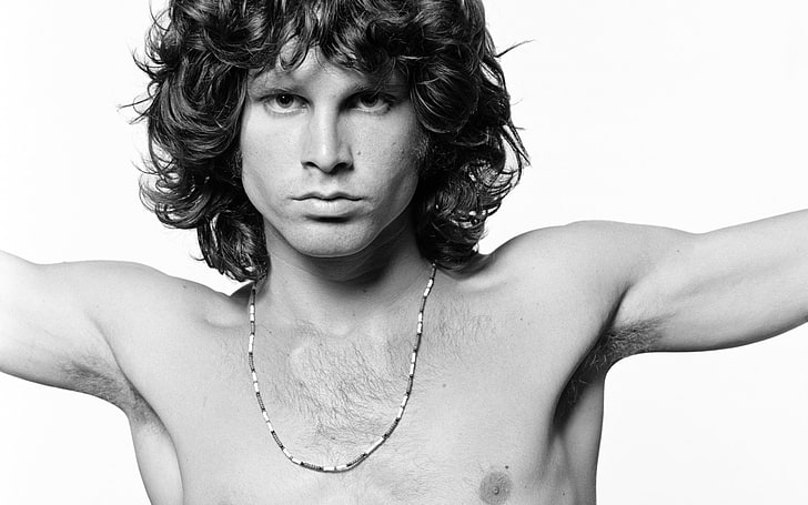 men, musician, monochrome, singer, shirtless, Jim Morrison, HD wallpaper