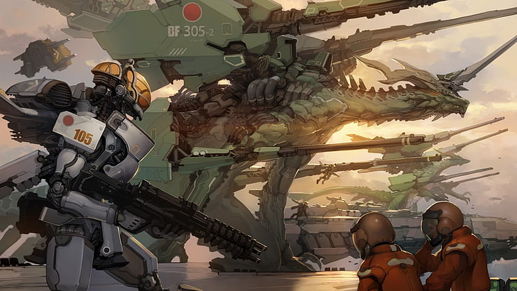 robot illustration, anime, mech, battle, futuristic, science fiction