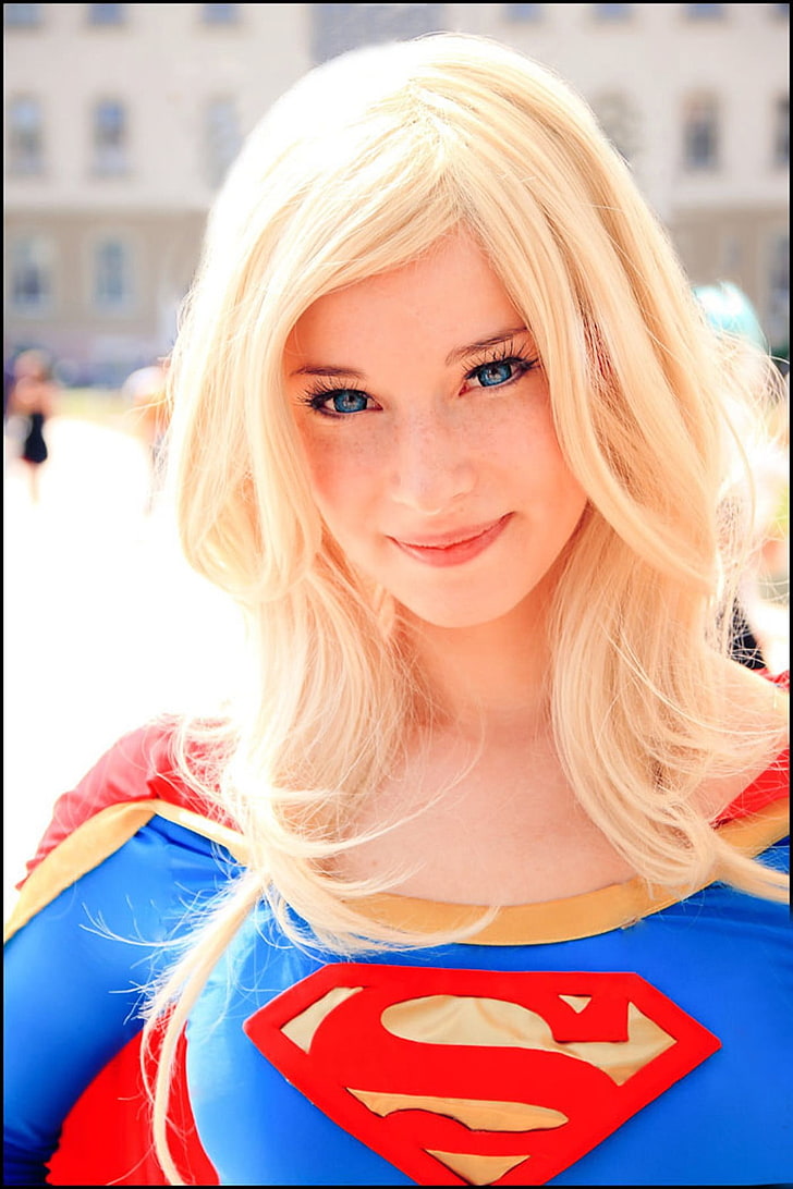 DC Supergirl, blonde, blue eyes, Enji night, women, cosplay, blond hair, HD wallpaper