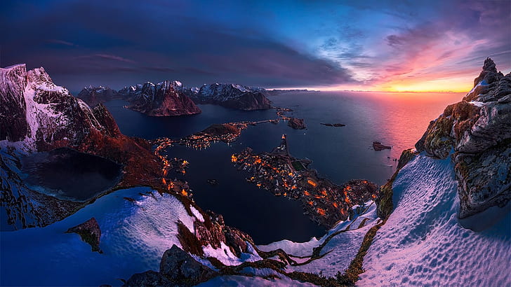 Lofoten Norway Sunset Twilight Over The Horizon Winter Landscape Desktop Hd Wallpaper Full Screen 1920×1080, HD wallpaper