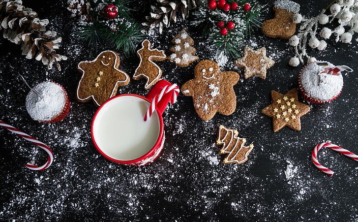 HD wallpaper: Christmas Gingerbread Cookies and Milk, Holidays, Winter,  Background | Wallpaper Flare