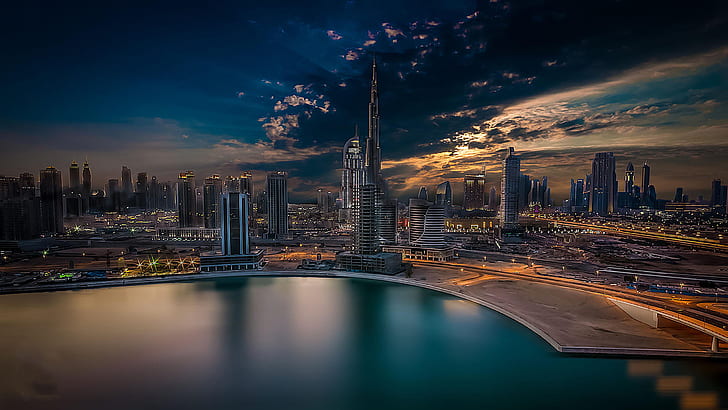 HD wallpaper: black high-rise building, the city, lights, the evening, Dubai  | Wallpaper Flare