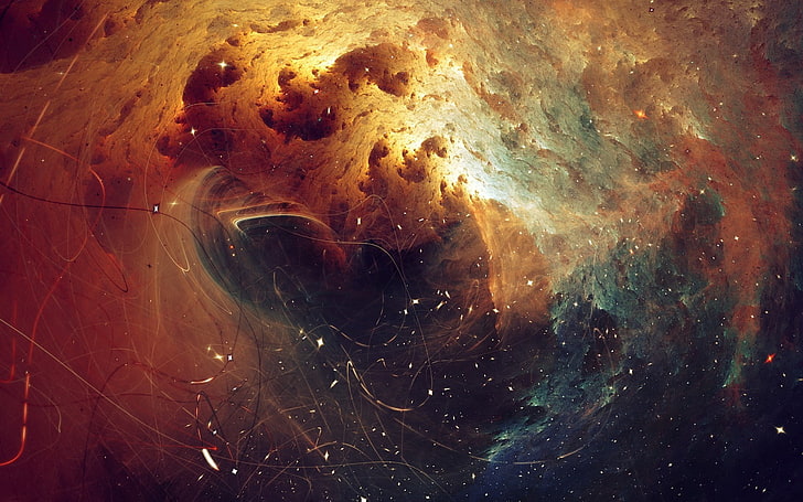 abstract painting, fractal galaxy, particles, filaments, space, HD wallpaper