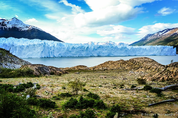 iceberg on body of water near landscape, Glacier, Perito Moreno, HD wallpaper
