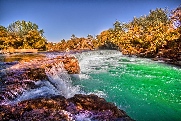 river surrounded by trees under blue sky, manavgat, manavgat, HD wallpaper