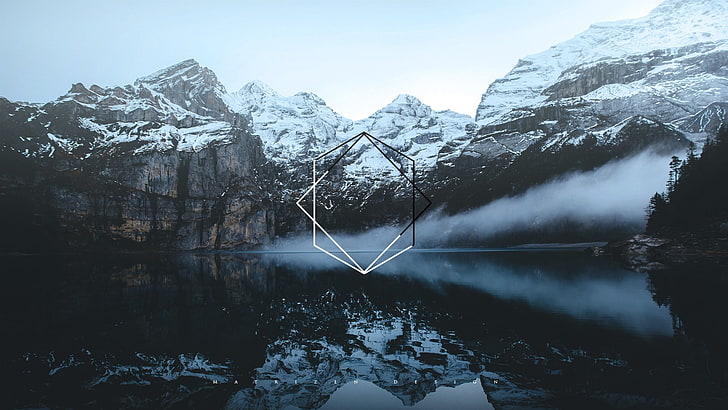 geometry, mountains, water, digital art, photography, polyscape