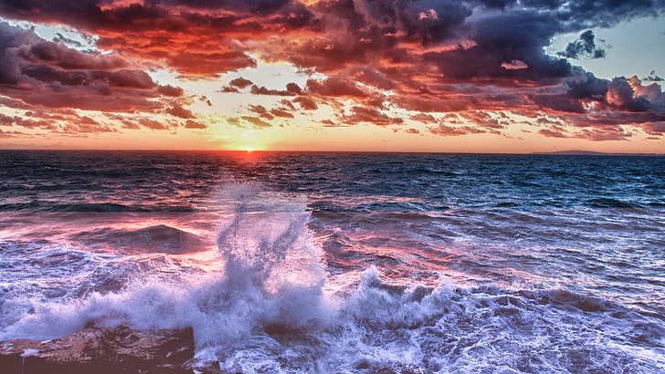 water, sunset, photography, sea, sky, horizon, sunlight, clouds, HD wallpaper